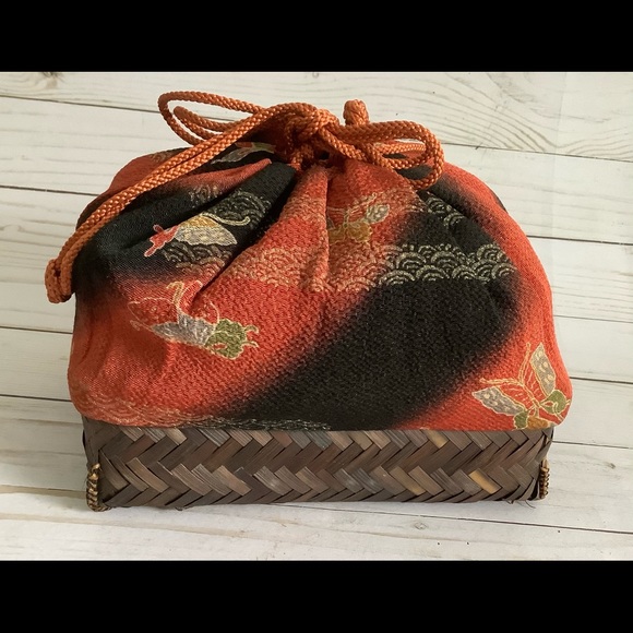 Handbags - JAPANESE KIMONO VINTAGE DRAWSTRING BAG SILK BAMBOO